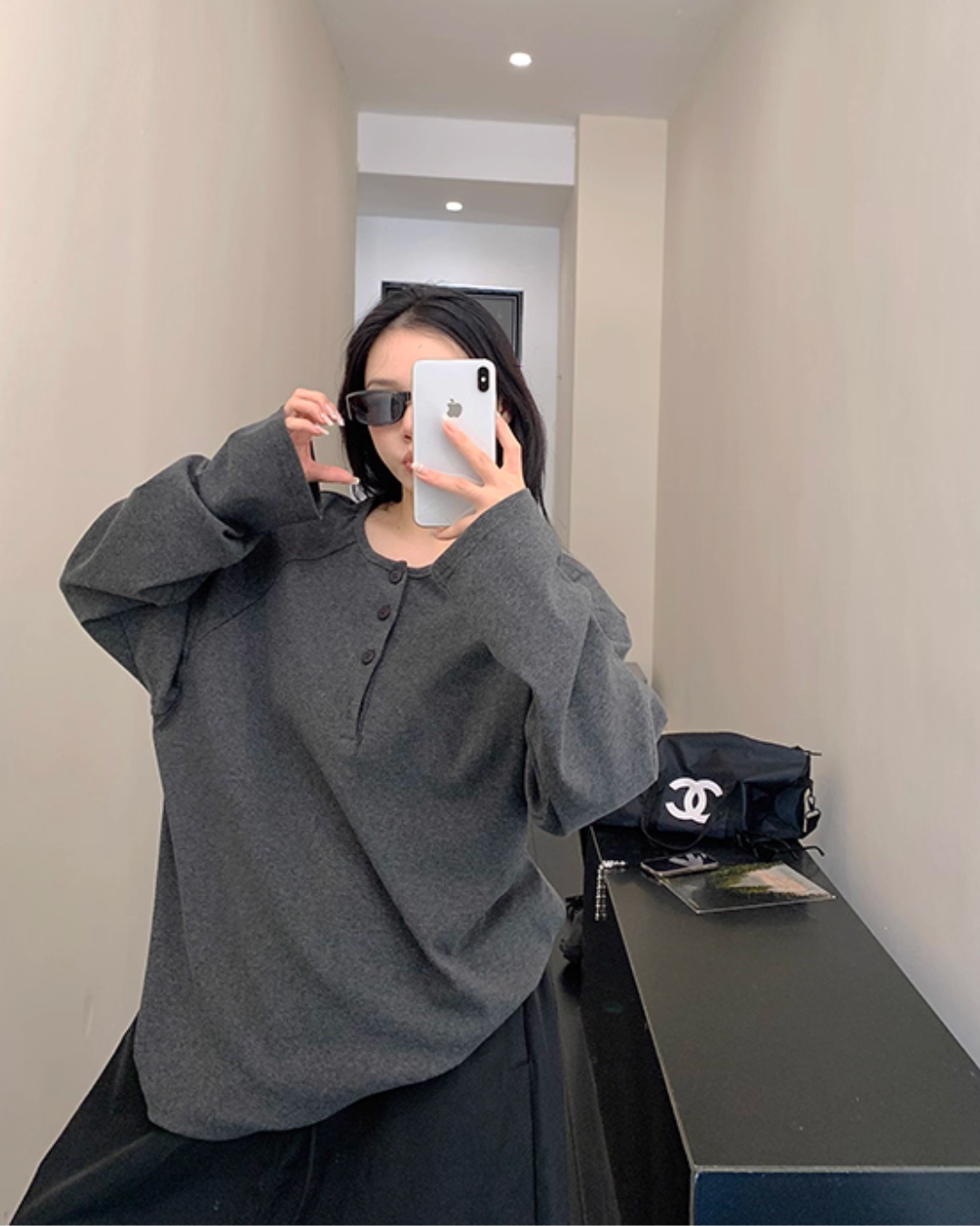 Half Button Loose Top YLS0985