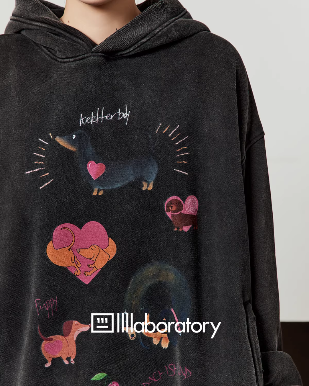 Dog Print Retro Hoodie / Pink Mini Skirt LLA0590