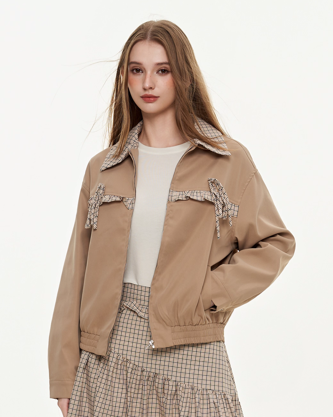 Retro Check Patchwork Jacket / A-Line Skirt MDB0011