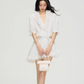 V-Neck Cream Lace Top / Asymmetrical Lace Skirt PUC0014