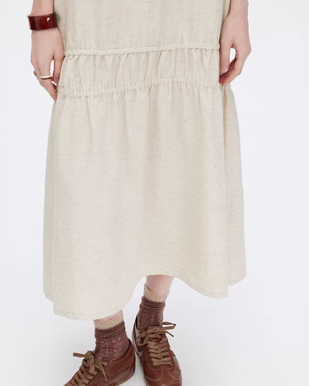 Cotton Linen Gathered Long Dress SHN0040
