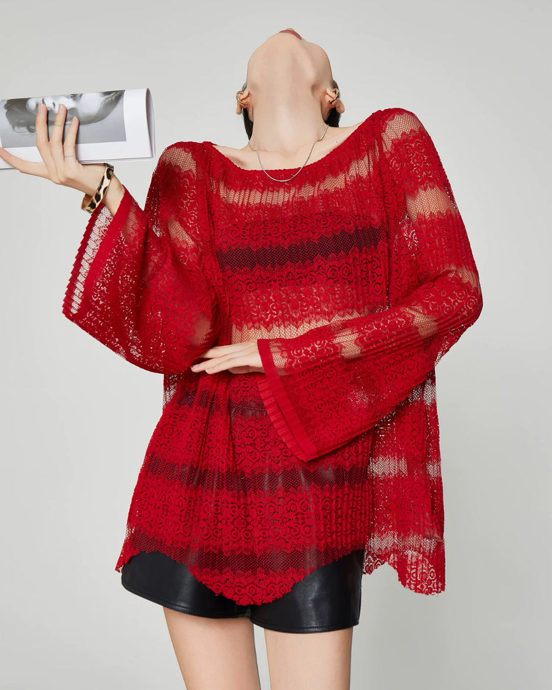 Multi-Border Openwork Oversized Knit FER0364