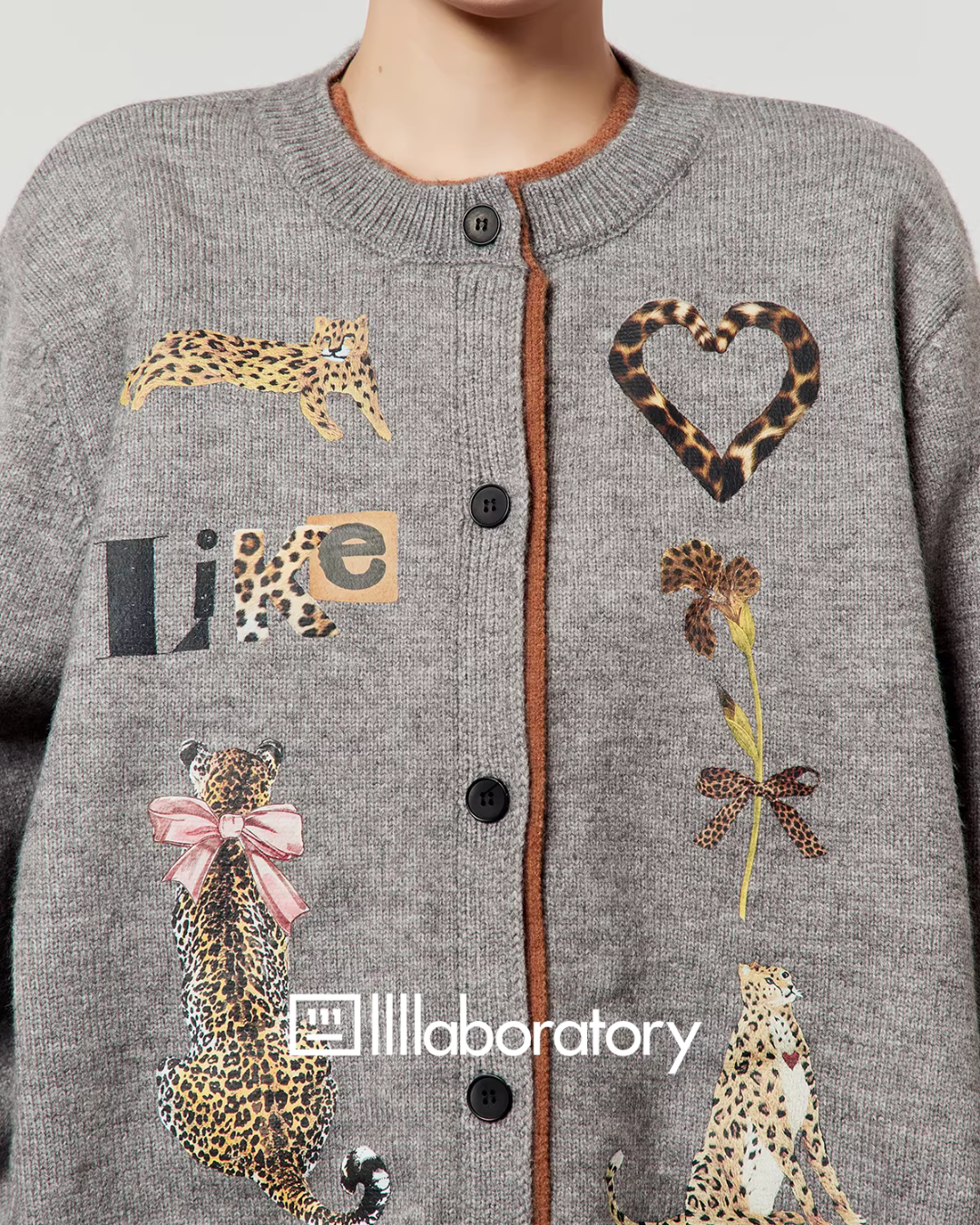 Leopard Print Gray Knit / Knit Mini Skirt LLA0638