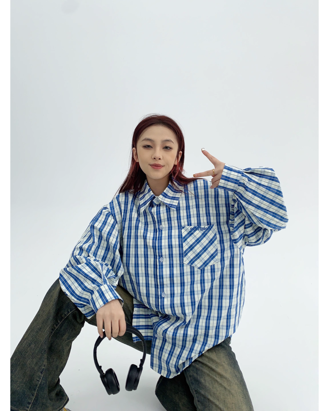 Loose Check Blue Shirt YLS0096