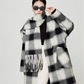 Retro Contrast Paid Long Coat / Muffler LLA0368