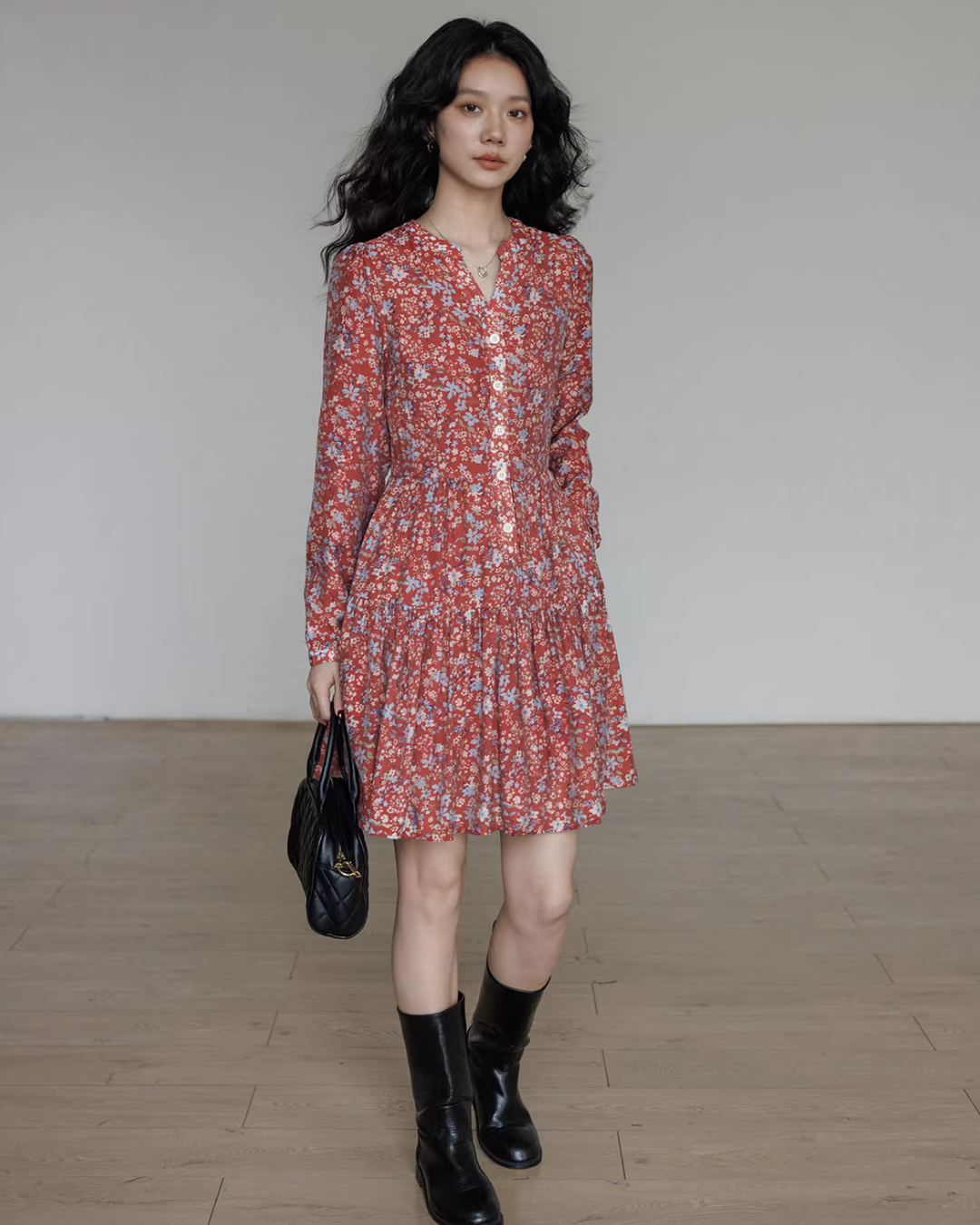V-Neck Floral Dress VAS0193