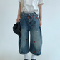 Heart Embroidery Design Wide Denim Pants YLS0851