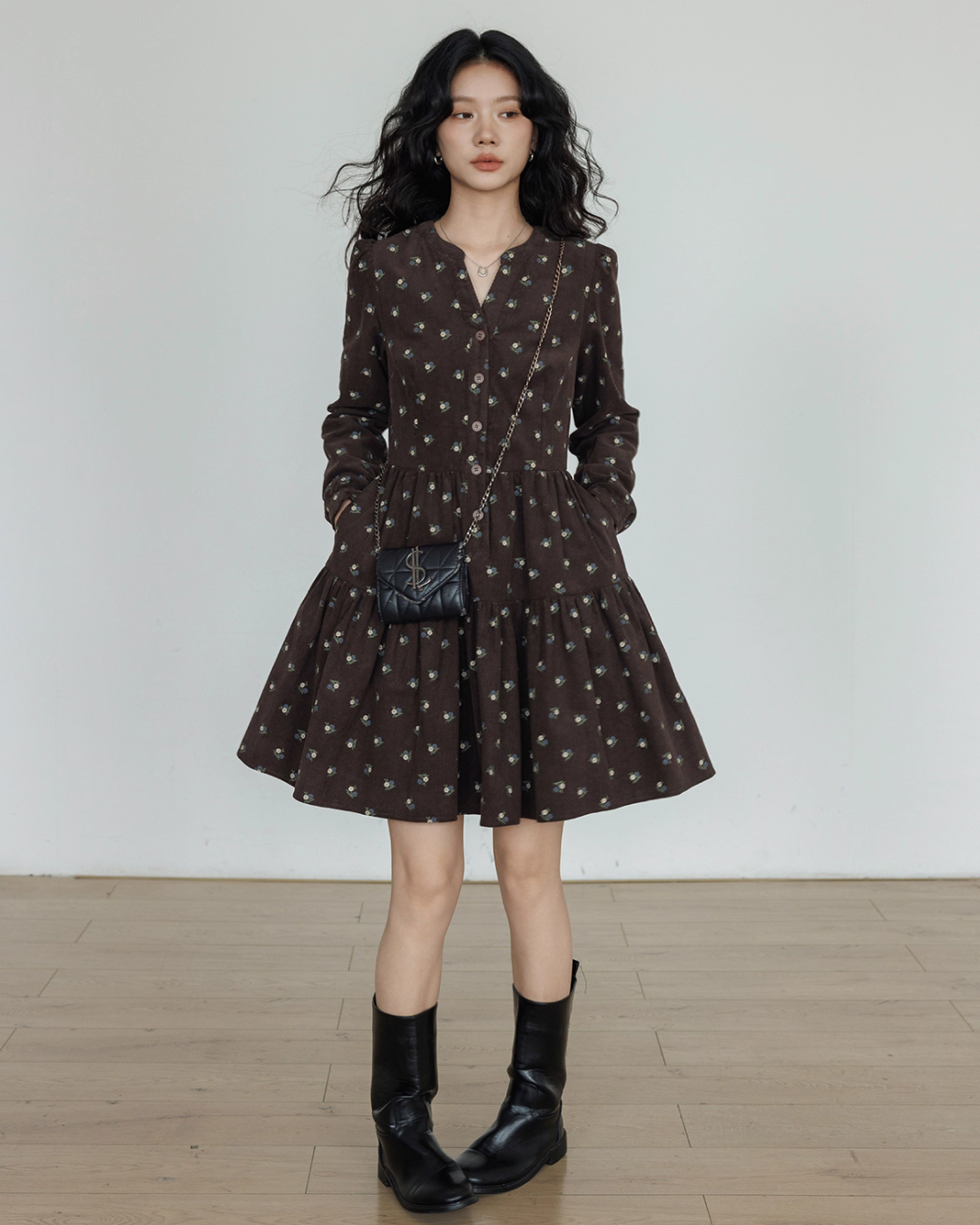 Small Floral Print Flare Dress VAS0163