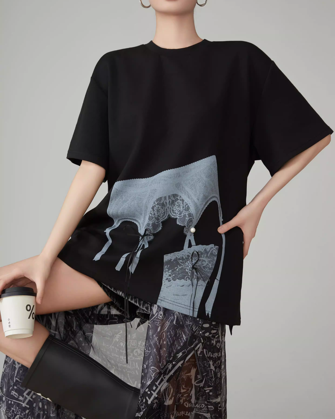 Lace Printed Short-Sleeve T-Shirt FER0071