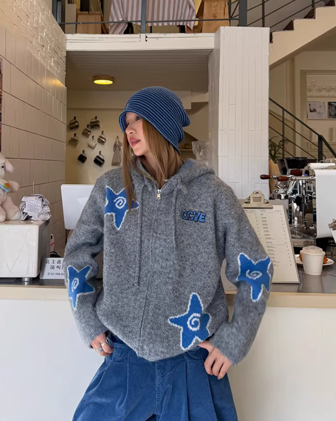 Star Hoodie Knit Jacket CYE0094