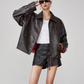 Cat Patch Embroidery Leather Jacket FER0062