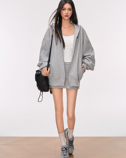 Loose Zip Up Hoodie / Sweat Mini Skirt WEO0022