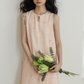 Flower Embroidery Pearl Button Long Dress VAS0203