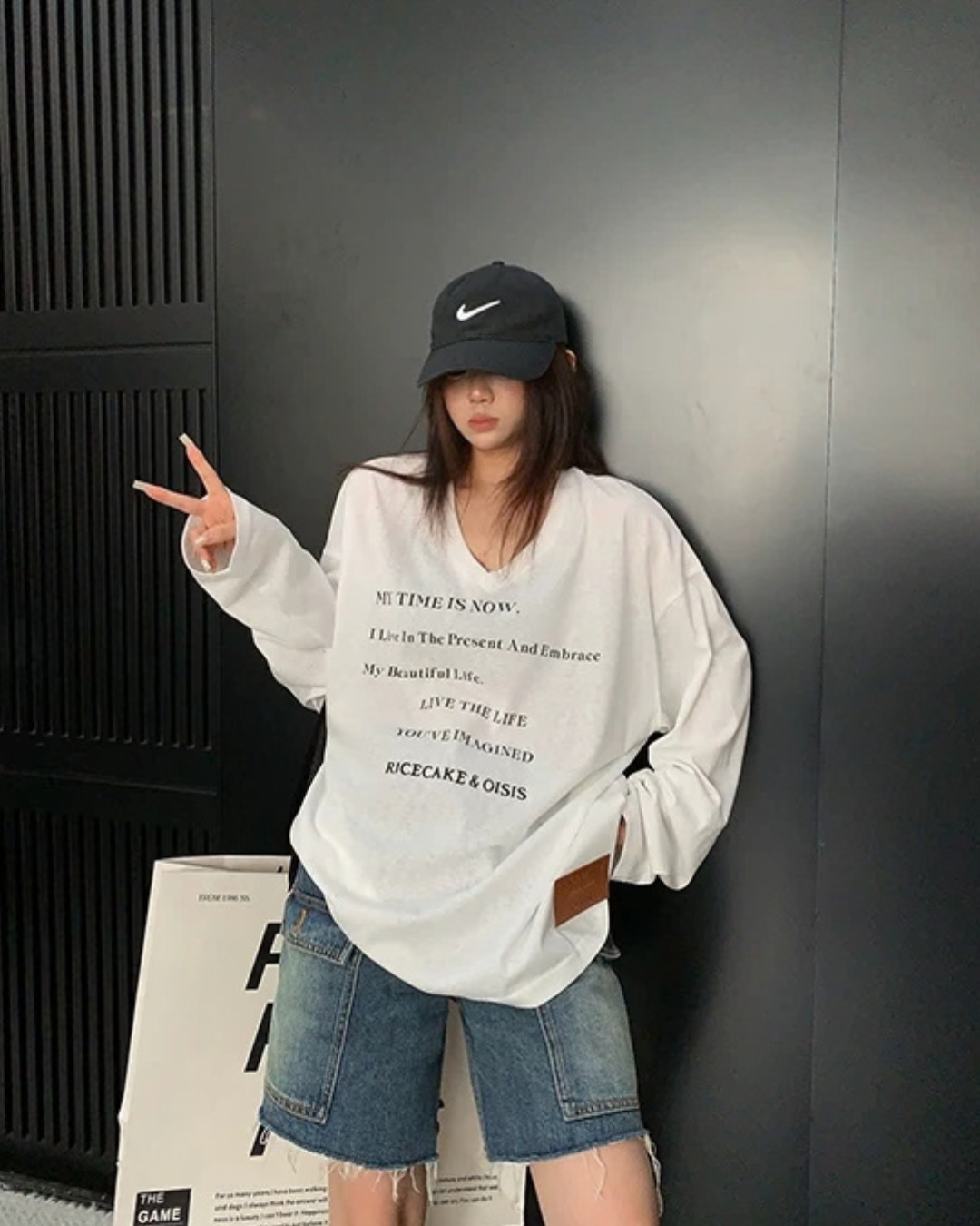 V-Neck Print Long Sleeve T-Shirt  YLS1044