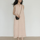 Flower Embroidery Pearl Button Long Dress VAS0203