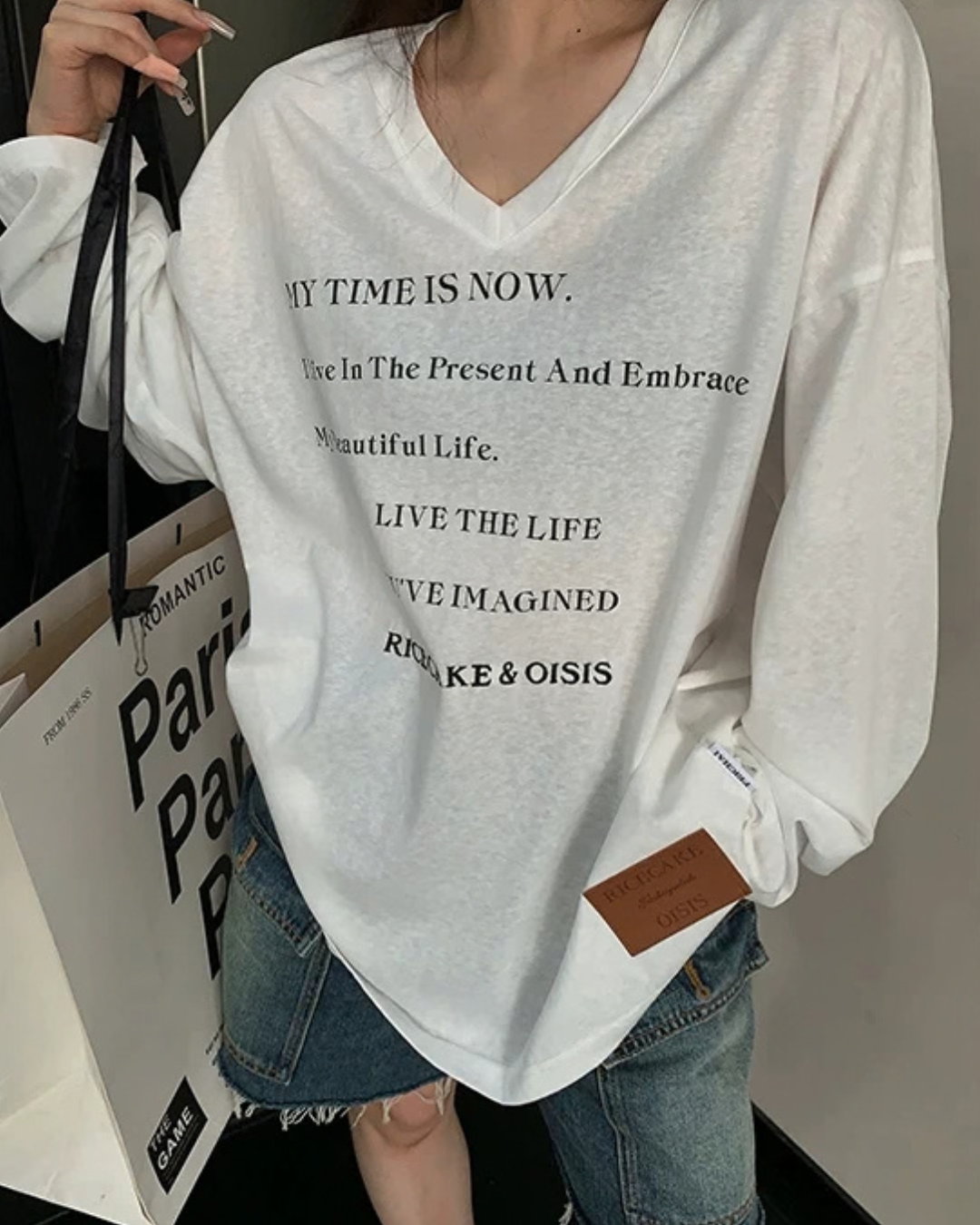 V-Neck Print Long Sleeve T-Shirt  YLS1044