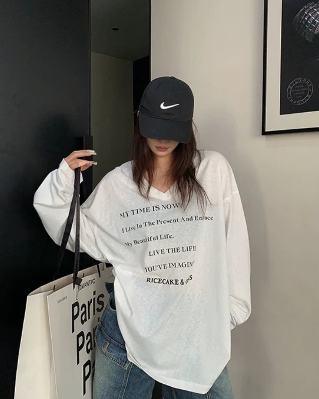 V-Neck Print Long Sleeve T-Shirt  YLS1044