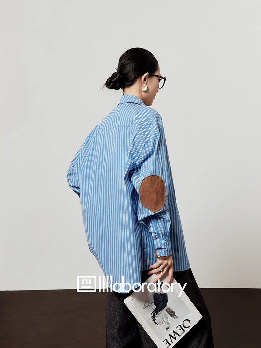 Blue Striped Patchwork Shirt LLA0415