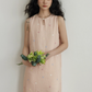 Flower Embroidery Pearl Button Long Dress VAS0203