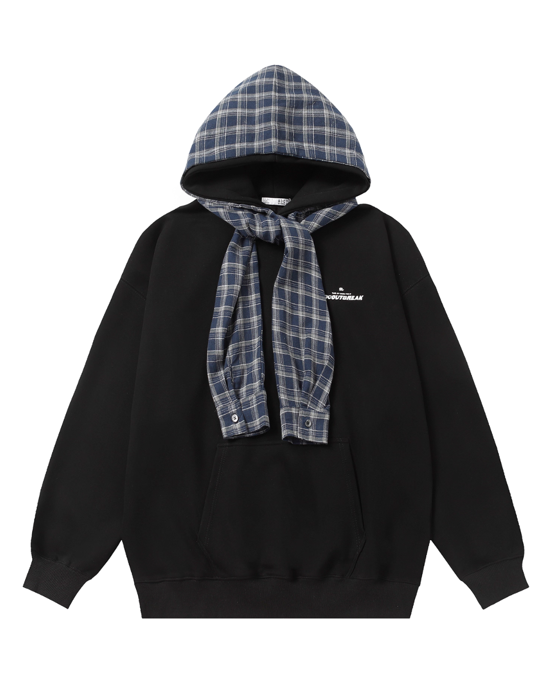 Checkered Shirt Layered Sweatshirt Hoodie MAD0012