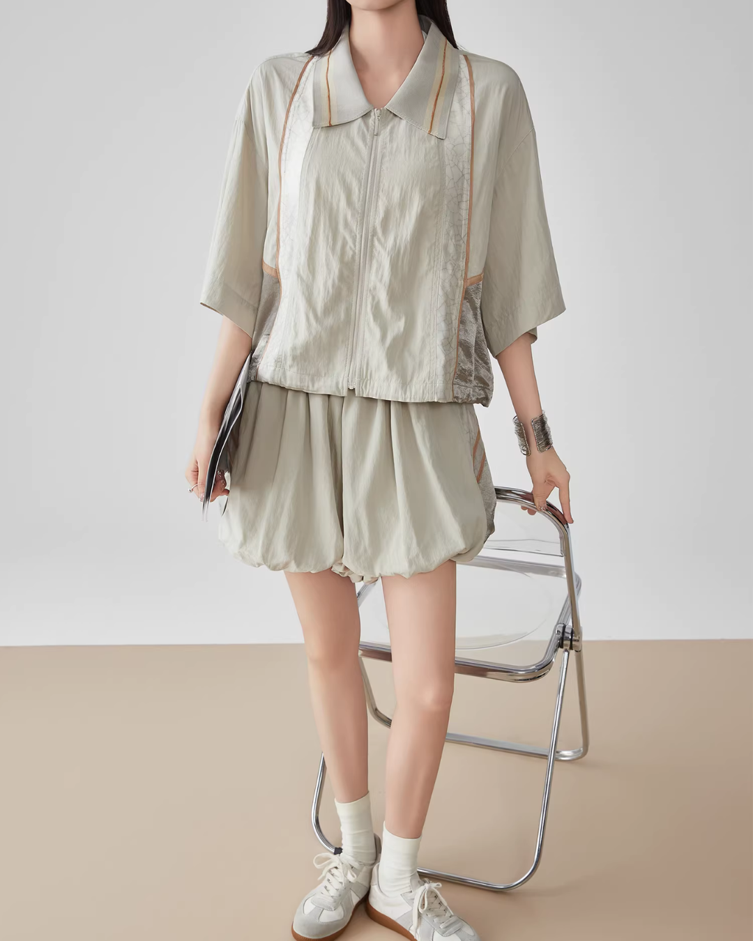Line Short-Sleeve Jacket / Balloon Short Pants FER0060