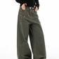 Floral Embroidery Wide Denim Pants ICM0116