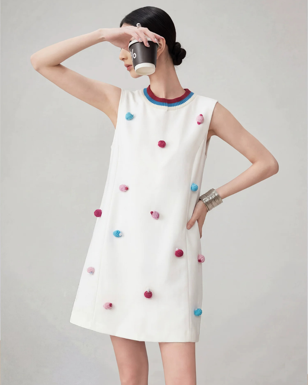 3D Pom-Pom Sleeveless Dress FER0146