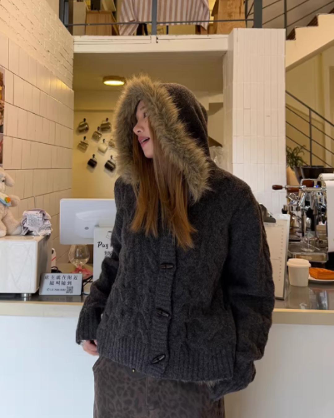 Fur Hood Knit Jacket CYE0098