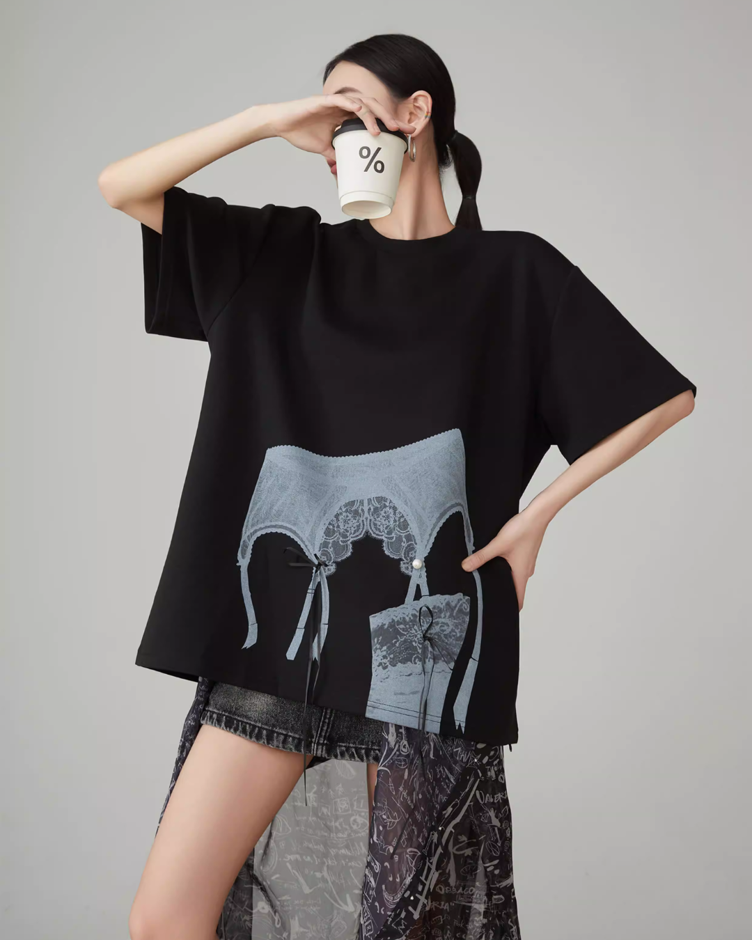 Lace Printed Short-Sleeve T-Shirt FER0071