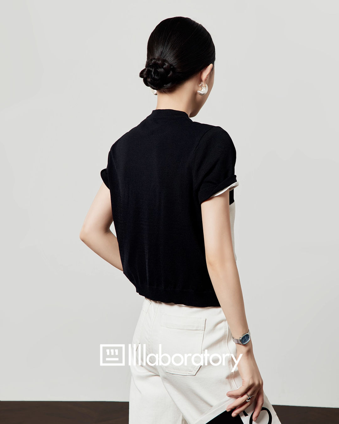 Color Block Stripe Knit / White Denim Pants LLA0496