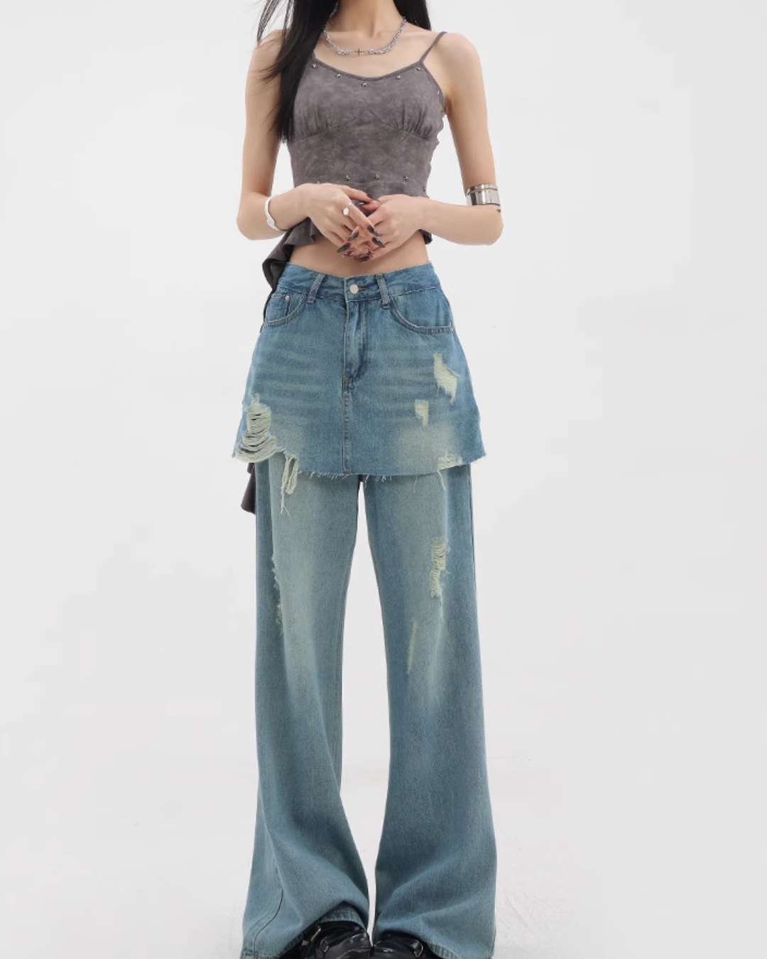 Faux Skirt Denim Pants KNH0012