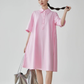 Pink Short-Sleeve Shirt Dress FER0175