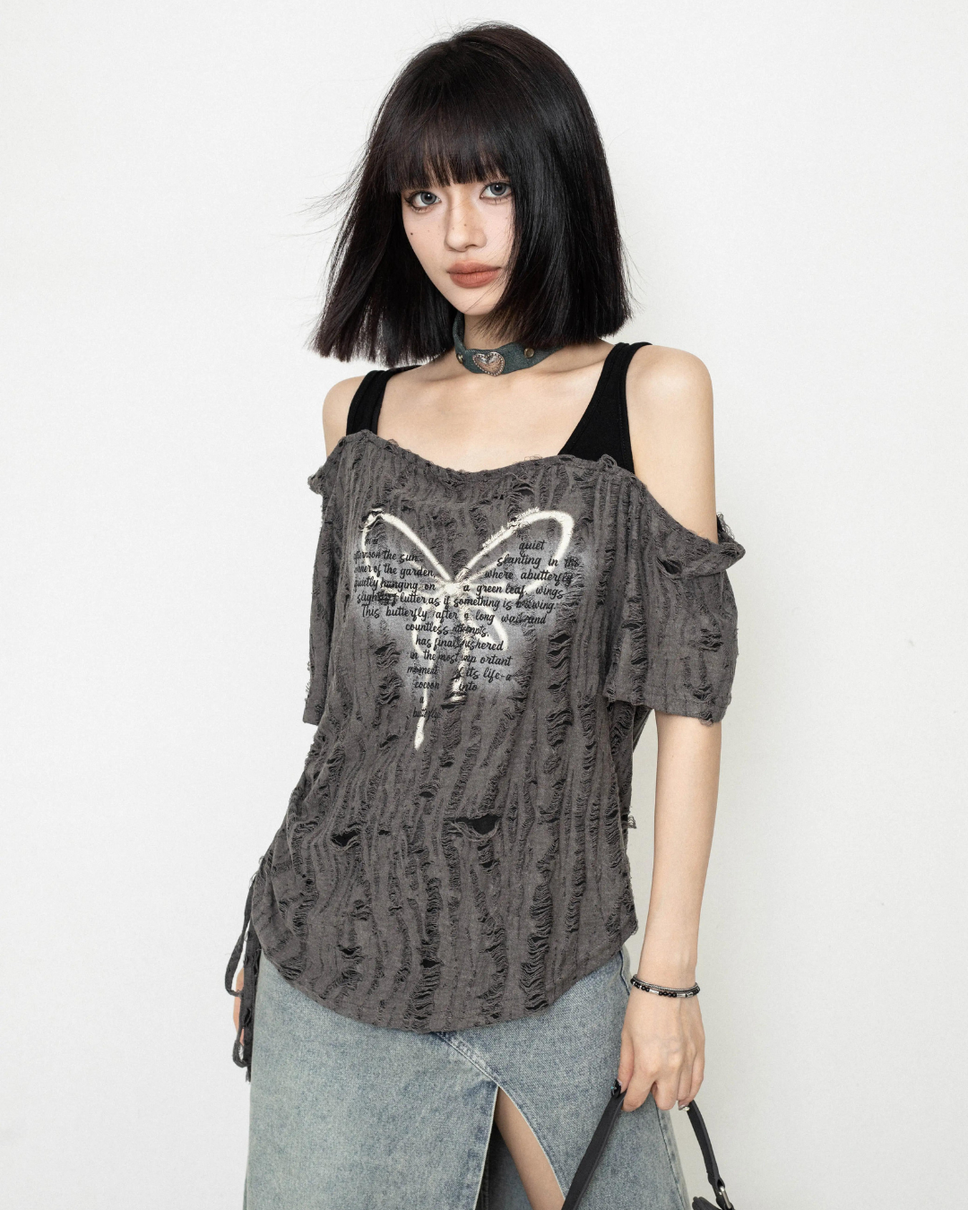 Layered Off Shoulder Damage Tops ZRS0068