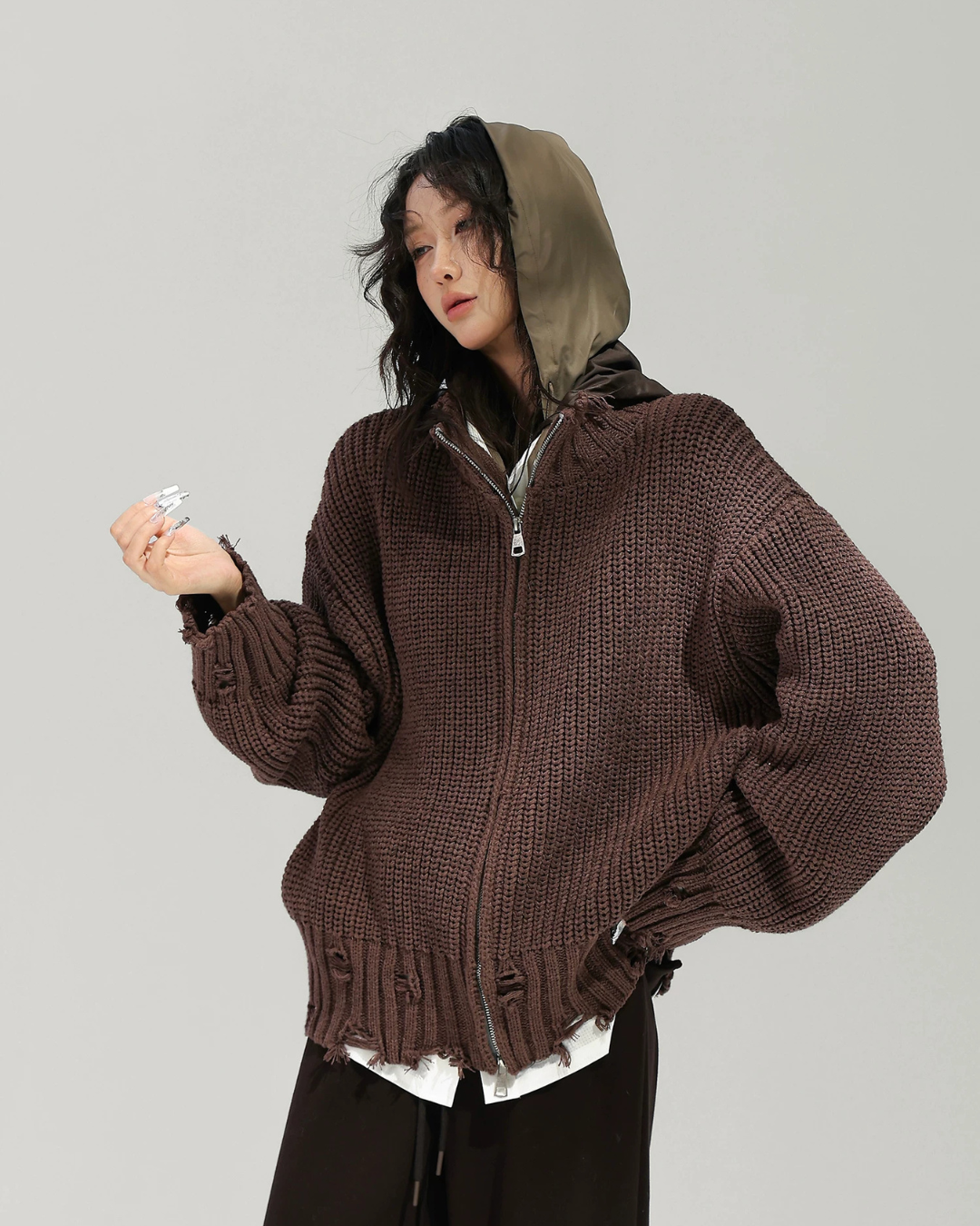 Stand Collar Zip-Up Knit Jacket ACS0389
