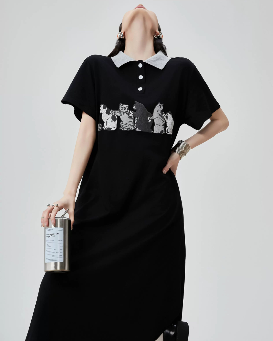Cat Graphic Polo Long Dress FER0199