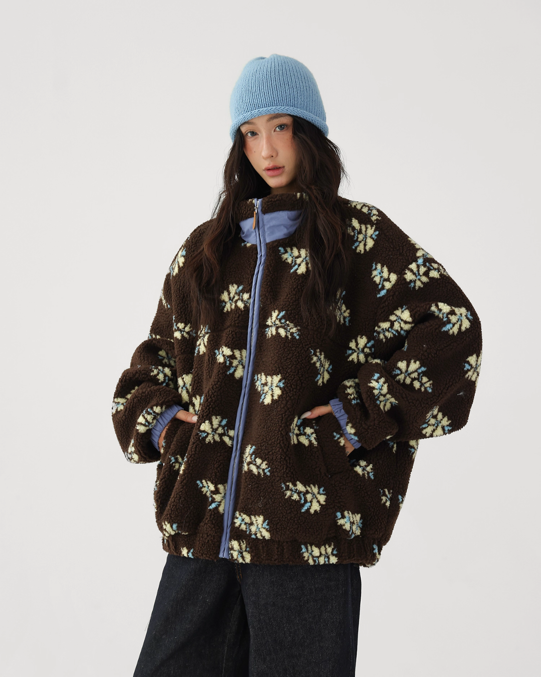 Floral Stand Collar Fleece Jacket ACS0325