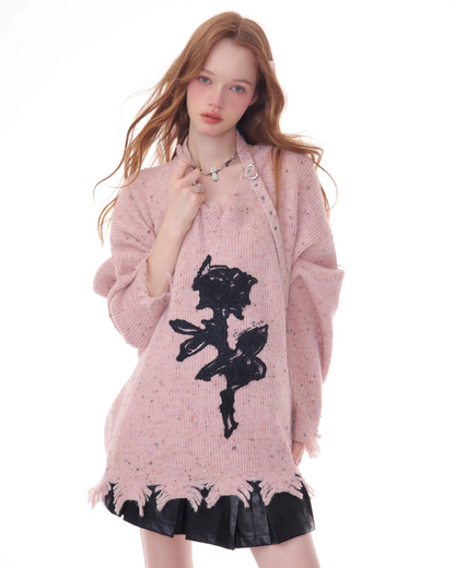 Front Rose Design Loose Knit ZZF0342