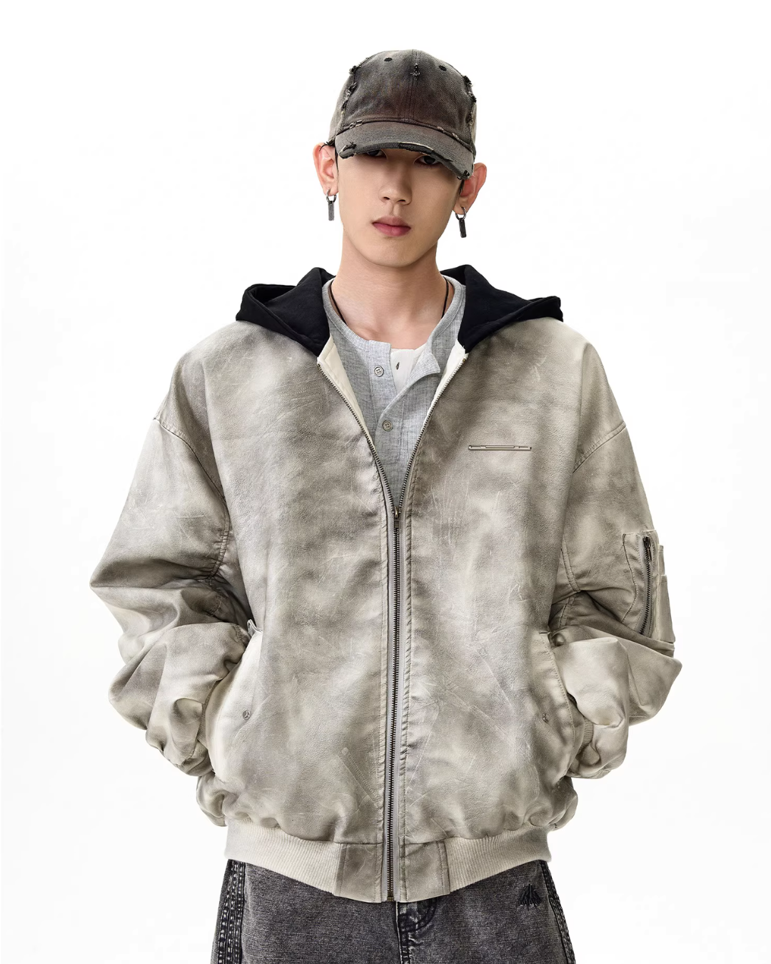 Leather Padded Bomber Jacket MAD0007