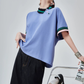 Color-Block Rib Asymmetric Neck T-shirt FER0245