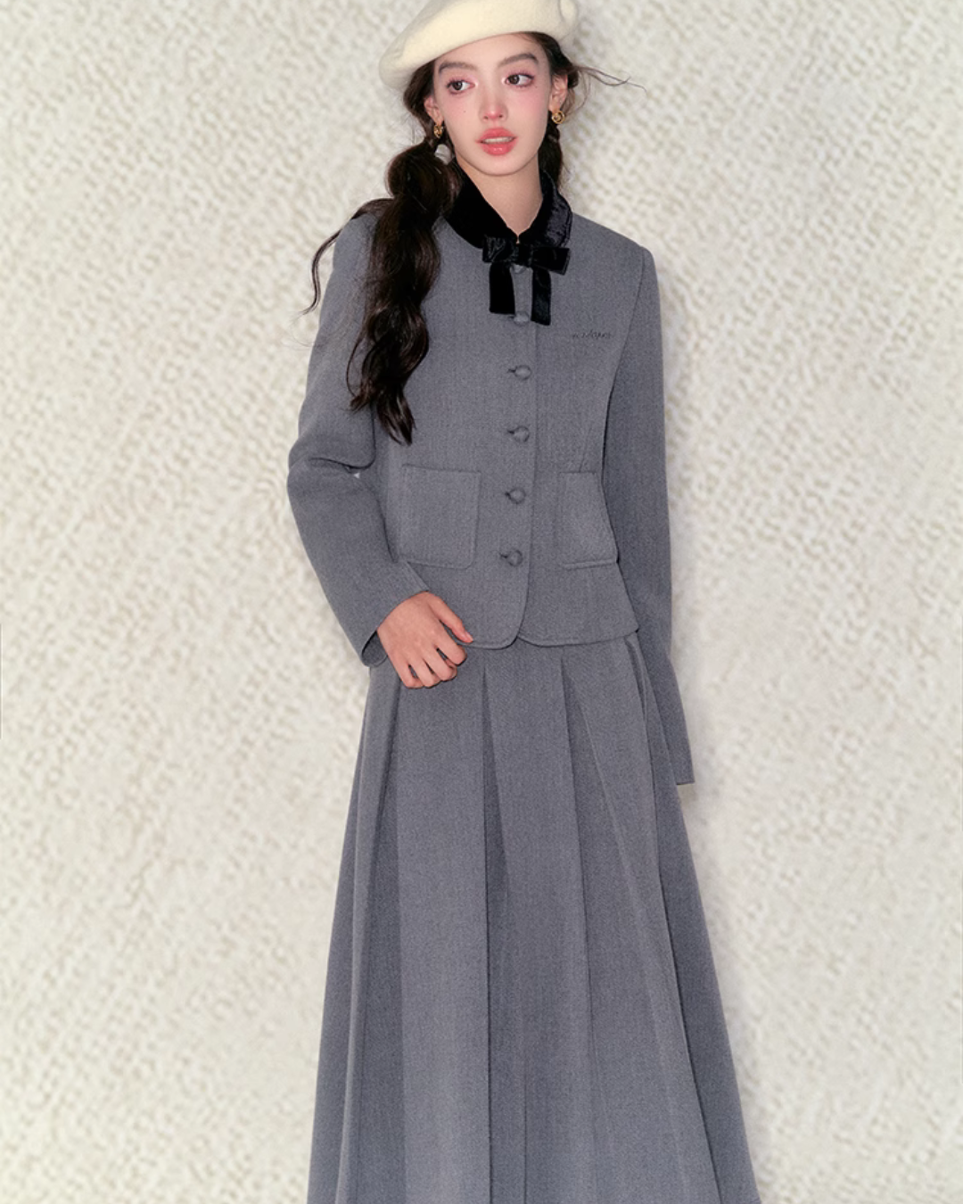 Classical Ribbon Jacket & Pleated Long Skirt  UNP0002