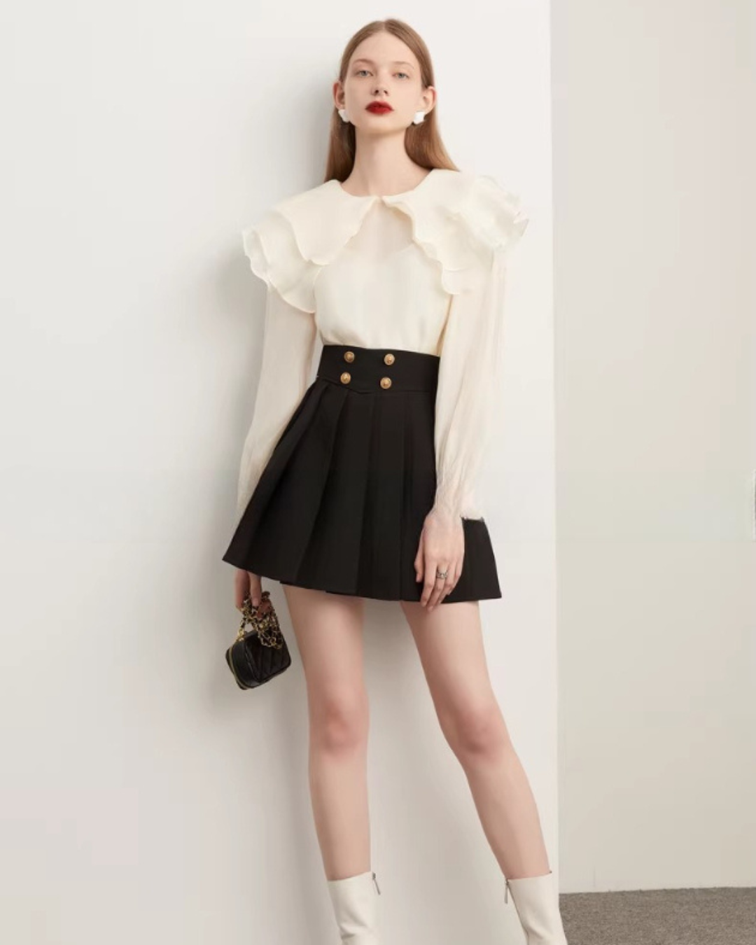High-Waist Gold Button Skirt DPY0071