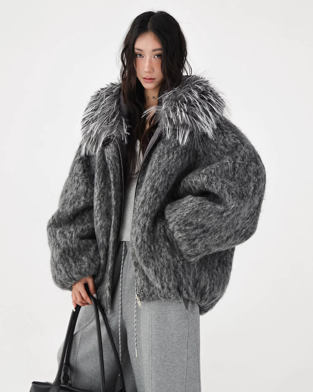 Fur Hood Knit Jacket ACS0357