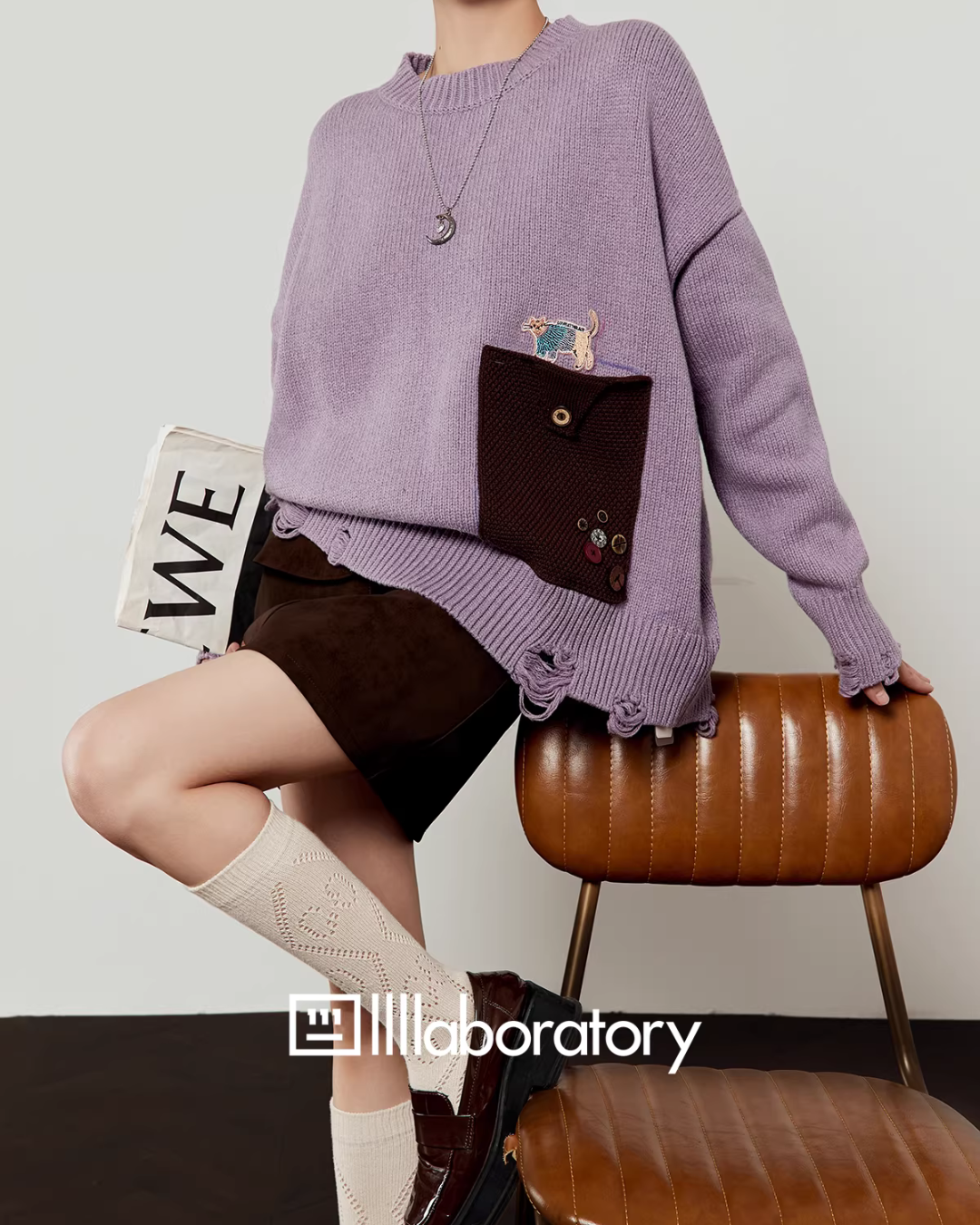 Damage Loose Knit Top / A-Line Mini Skirt LLA0616
