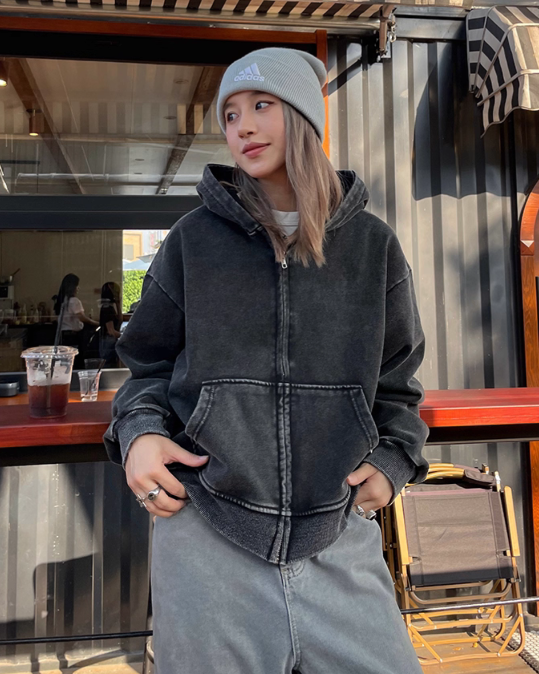 Washed Loose Zip Hoodie CYE0040