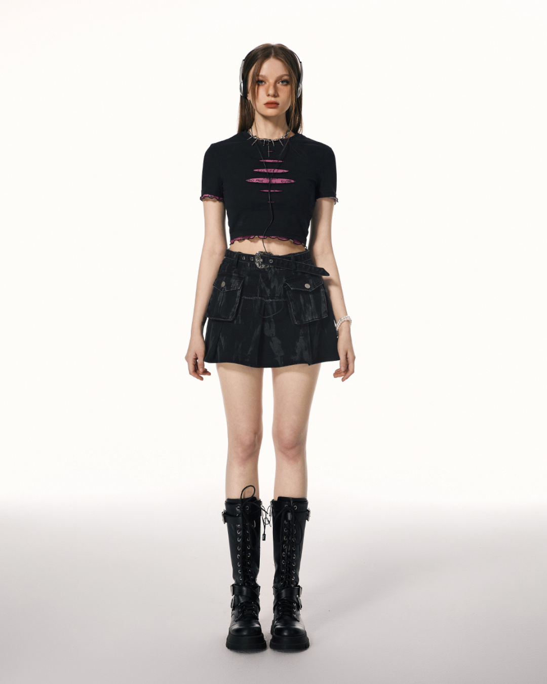 American Layered Style Cropped T-Shirt IMO0066