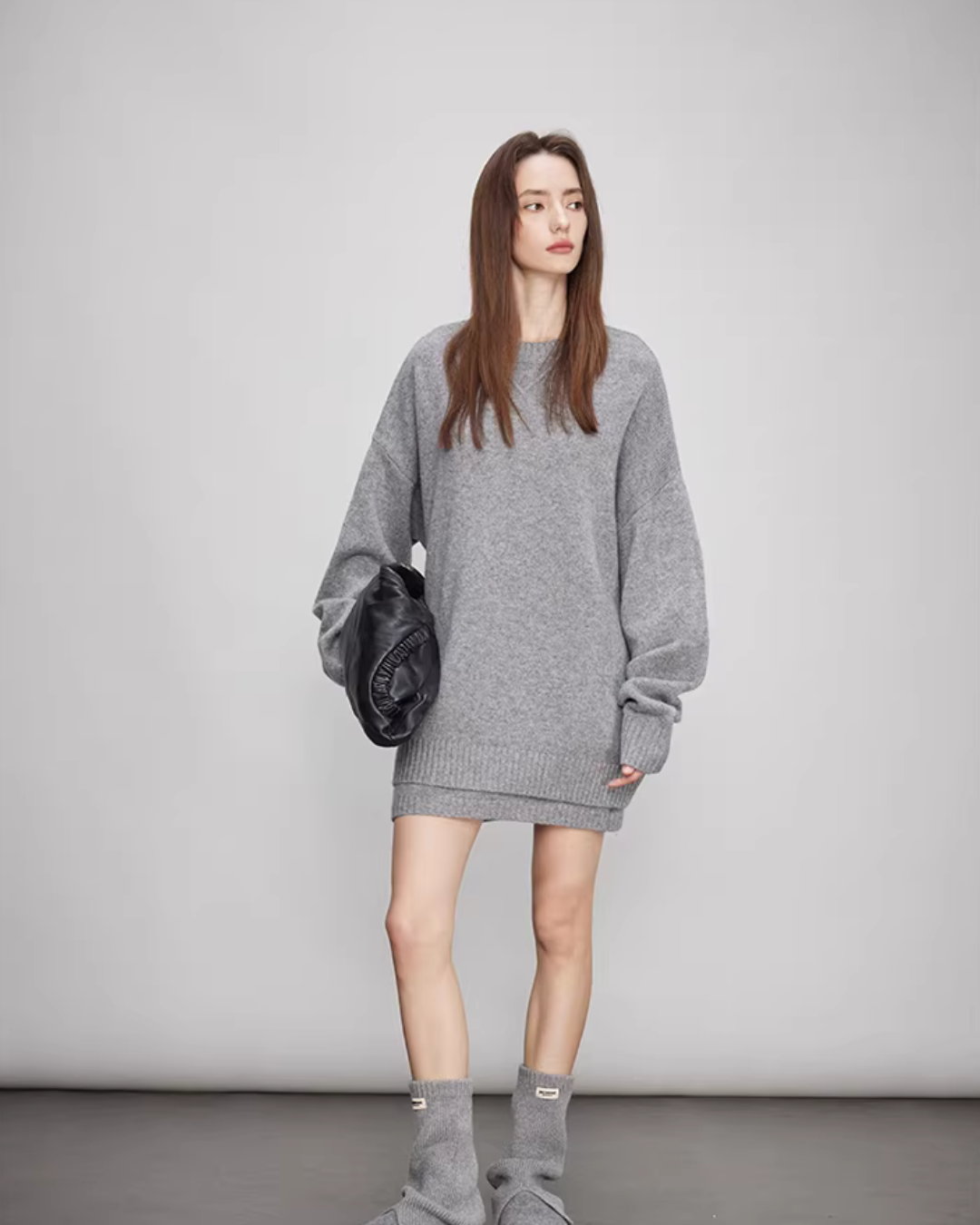 Sheep Wool Pullover Knit Top / Waist Short Skirt TEO0004