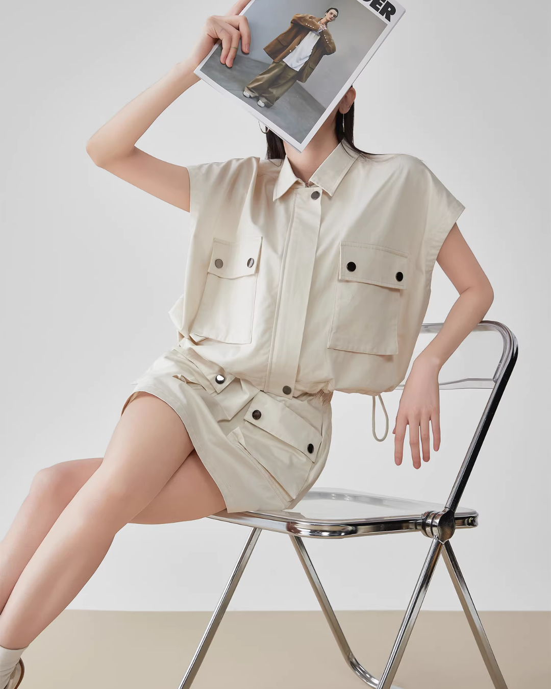 Pocket Drop Shoulder Vest / Half Skirt FER0089