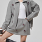 Gray Rhinestone Long-Sleeve Jacket / High-Waist Skirt FER0065