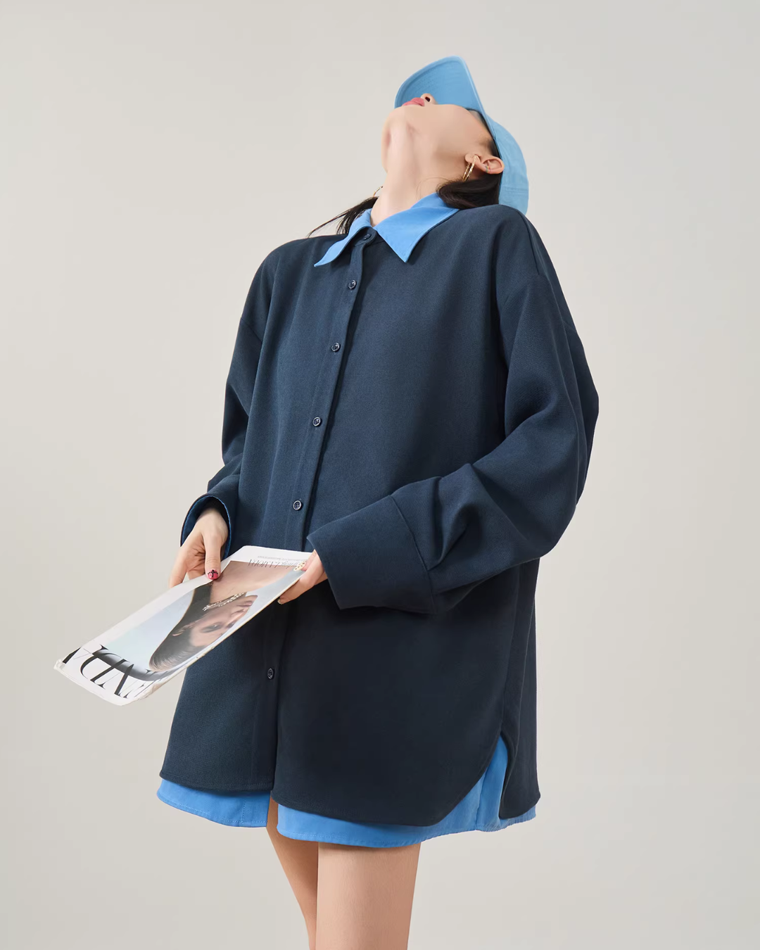 Color-Block Layered Oversized Shirt FER0072