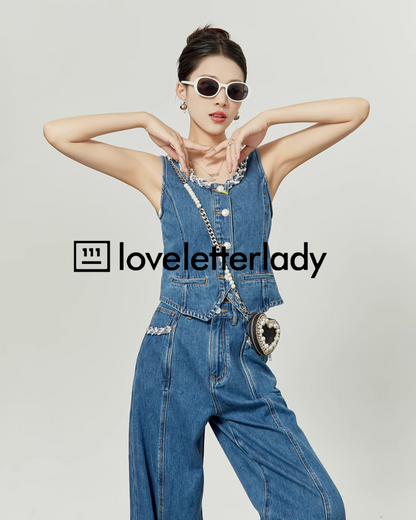 Pearl Denim Vest / Denim Wide Pants LLA0220